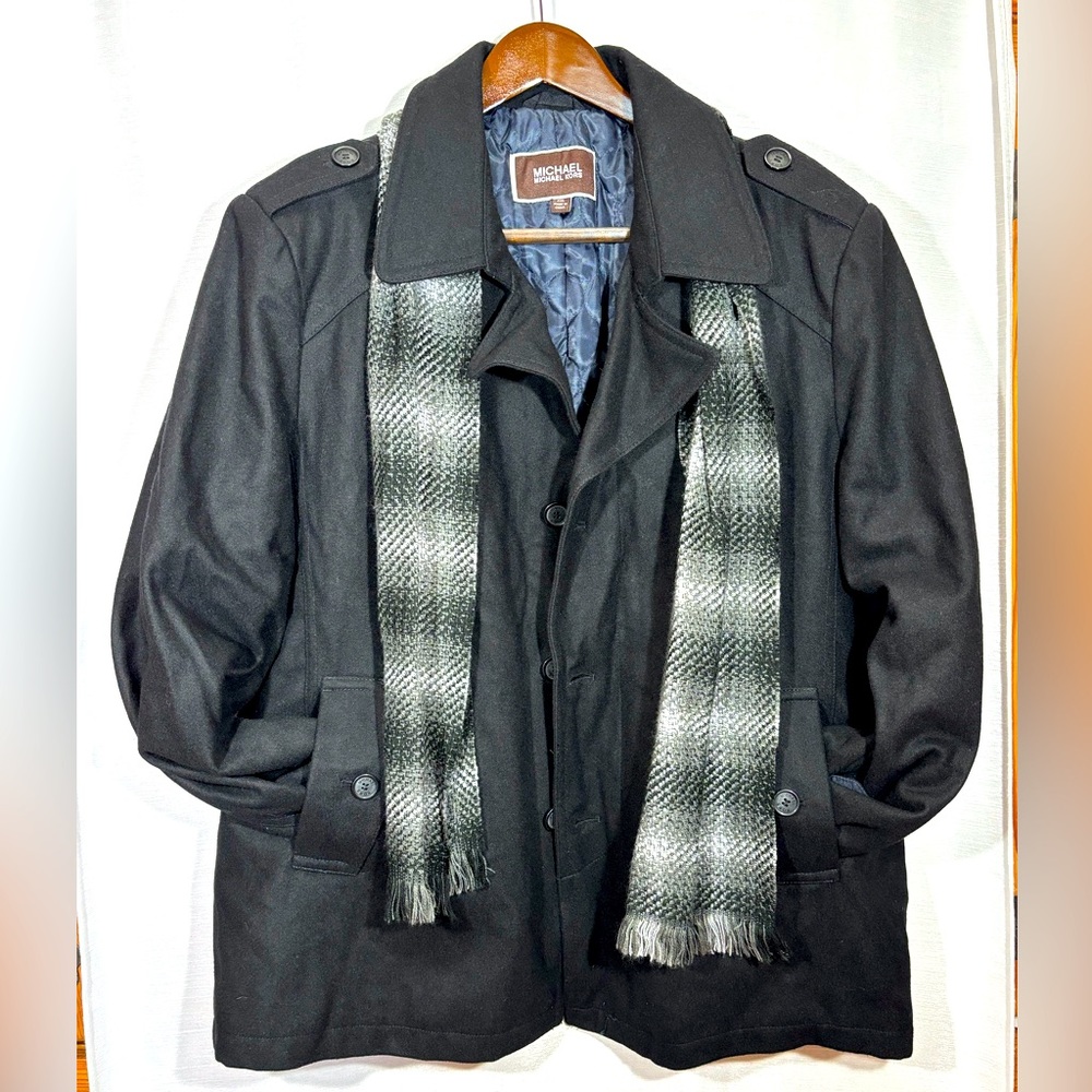MICHAEL KORS WOOL PEACOAT JACKET & SCARF LODEN HEATHER GRAY EUC Men’s 2XL